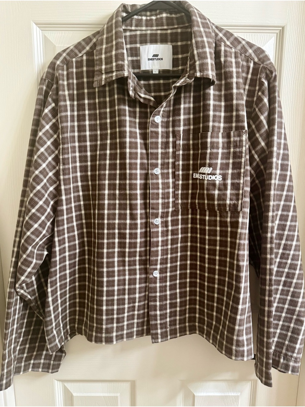 EME Studios Brown Plaid Button-Up Ivy Boxy Shirt - Men's Long Sleeve
